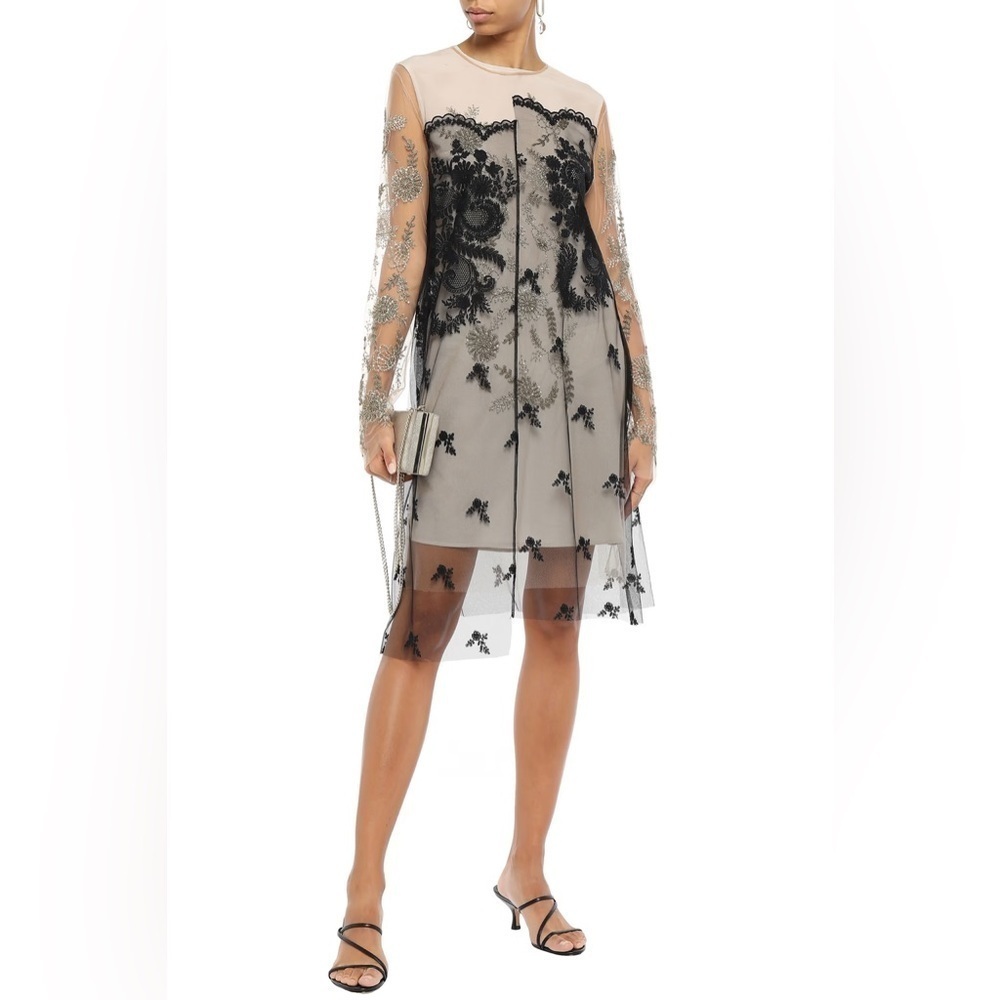 Stella McCartney Size 40 (US 4) Paneled Lace-trimmed Bead-embellished Dress
